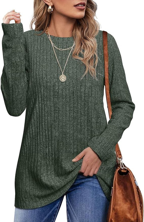 Women Loose Fit Crew Neck Tunic Tops Blouse Dressy Casual Fall Winter Clothes Outfits