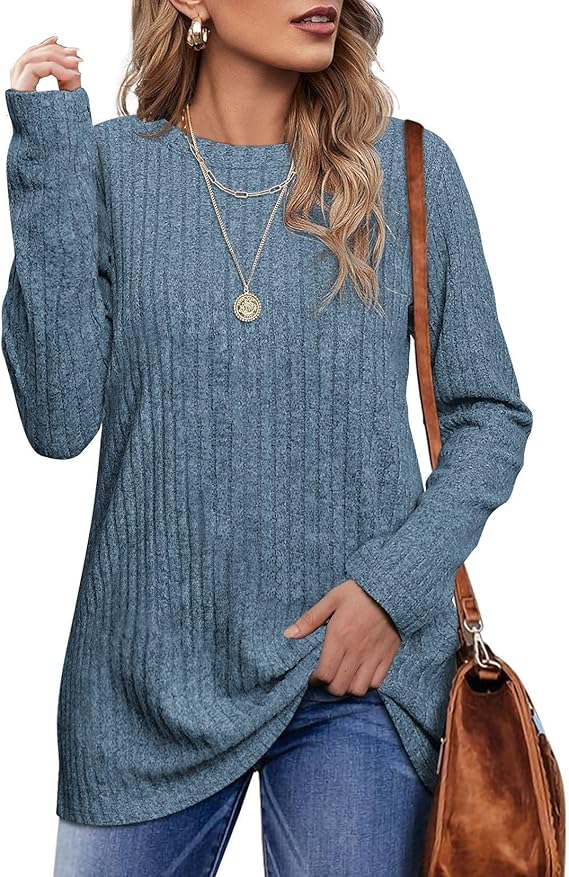 Women Loose Fit Crew Neck Tunic Tops Blouse Dressy Casual Fall Winter Clothes Outfits